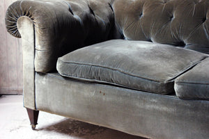 An Edwardian Green Velvet Upholstered Chesterfield Sofa c.1900-10