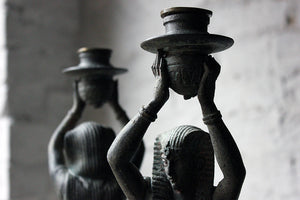 A Good Pair of c.1900 Bronzed Spelter Egyptian Revival Figural Candlesticks