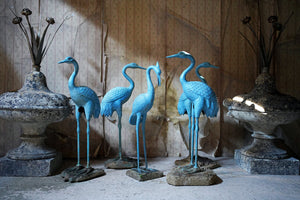 A Group of Five Mid-20thC Painted Cast Iron Garden Herons
