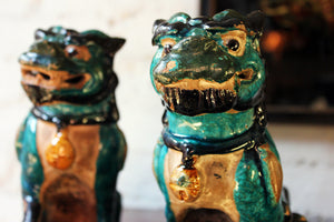 A Decorative Pair of Early 19thC Chinese Turquoise Glaze Dogs of Fo