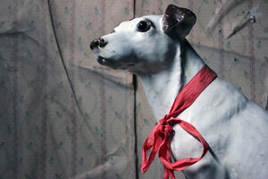A Rare Life-Sized Late 19thC French Tin-Glazed Terracotta Figure of a Terrier c.1895-1900