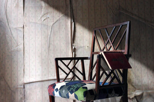 A George III Chinese Chippendale Mahogany & Velvet Upholstered Cockpen Armchair c.1770