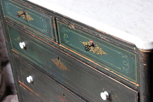 A Decorative North German Provincial Painted & White Marble Topped Commode c.1860