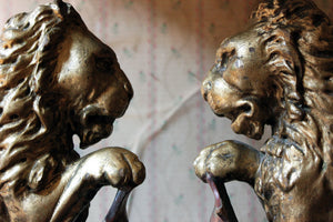 A Pair of 19thC French Table Lamps Modelled as Gilded Heraldic Lions c.1830