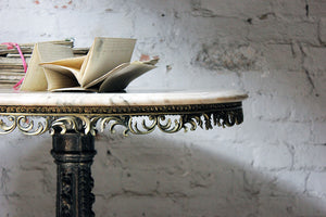 An Unusual Victorian Gothic Revival Cast Iron & White Carrara Marble Topped Circular Centre Table c.1870 & Later