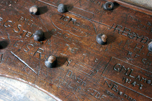 An Interesting 1920s Graffitied Oak School Desk Lid