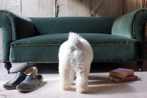 A Late Victorian Green Velvet Upholstered Chesterfield Sofa c.1900