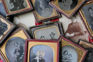 A Large Collection Of 28 Victorian Framed Ambrotype & Daguerrotype Portraits c.1850-90