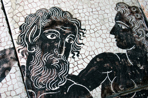 A Very Decorative Group of Four Large Mid 20thC Italian Hand-Painted Tile Panels Depicting Classical Roman Mosaics c.1940-60