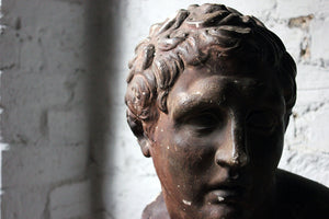 A Large & Decorative 19thC Classical Plaster Bust of The Sandal-Binding Hermes c.1890