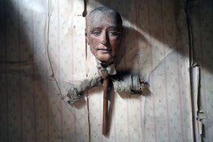 A Late 19thC Carved & Polychrome Painted Dummy Prop Head; Ex Harry Houdini; By Repute