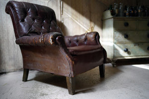 An Early 20thC Leather Upholstered Button-Back Club Armchair c.1915; Kentwell Hall