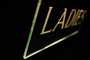 An Art Deco Illuminated Etched Glass Foyer Restroom Sign; Ladies; By Internalite c.1925-35