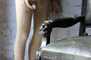 A Well Carved c.1900 Oak & Leatherette Upholstered Armchair