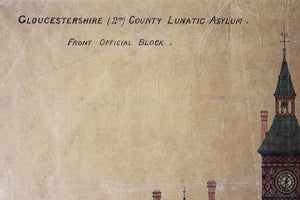 A Rare & Very Interesting Group of Five Framed Late Victorian/Edwardian Period Architect’s Drawings and Plans Relating to the Horton Road First Gloucestershire County Lunatic Asylum & The Coney Hill Gloucestershire County Lunatic Asylum; c.1880-1906