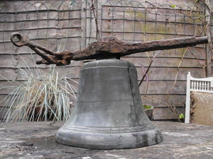 An Evocative 19thC Bronze School Bell with Wrought Iron Axle & Swing Handle