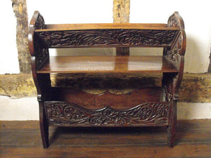 A Profusely Carved Late 19thC Arts & Crafts Walnut Book Trough & Stand