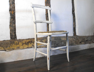 A Painted Victorian Beech Wood Bedroom Chair with Rear Sabre Legs