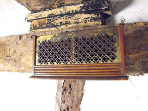 A Victorian Pierced Brass & Oak Wall Mounted Postal Box