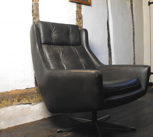 A Stylish Vintage Danish Leather Swivel Bucket Chair