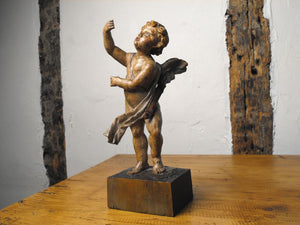 An Enchanting 19thC European Carved Polychrome Figure of Cupid