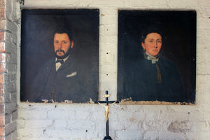 A Good Pair of c.1880 Irish School Provincial Oil on Canvas Portraits of a Gentleman & His Wife