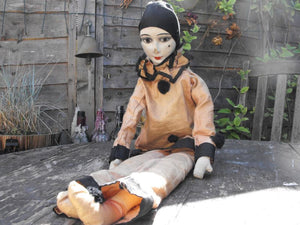 An Expressive Early 20thC Fabric Pierrot/Pierrette Boudoir Doll