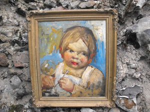 Han van Meegeren (1889-1947); Oil on Board; Child Blowing Bubbles