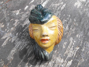 An Alluring Art Deco Hand-Painted & Glazed Art Deco Lady Brooch
