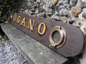 A Large Hand Painted Vintage Ship's Nameboard from the Vessel 'Ogano'