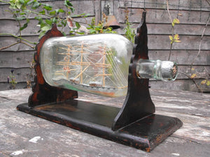 A Fine 19thC Folk Art Three Masted Ship in Bottle on Stand; 'Lizzie'