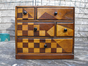 A Fun Early 20thC Miniature Ash & Parquetry Inlaid Chest of Drawers
