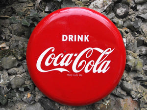 A Desirable Mid 20thC Vintage Coca-Cola Enamel Circular 'Button' Advertising Sign; 'Drink Coca-Cola'