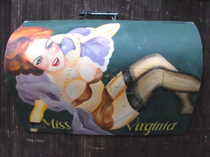 Nose Art; A Wonderful Hand Painted c.1950s Aeronautical Artwork Nose Cone Panel of a Scantily Clad Lady; 'Miss Virginia'