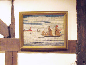 A Charming 19thC Sailor's Woolwork Picture Of A Two Masted Ship