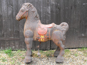 An Appealing Mid 20thC Articulated Carousel Tin Horse From a Fairground Ride