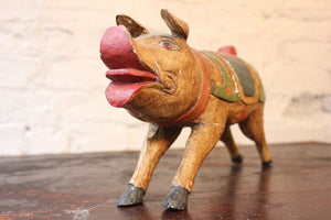 A Fun 20thC Carved Polychrome Wood Model of a Fairground Pig