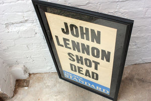 A Scarce Original `The New Standard` Headline Billboard Sheet; 'John Lennon Shot Dead' c.1980