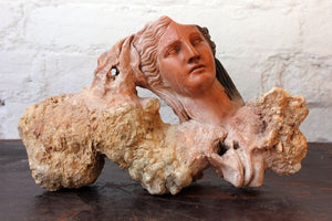 An Unusual Igneous Rock & Terracotta Carved Bust of a Female Head