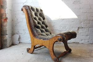 A Very Original Country House Victorian Oak X -Framed Button Back Leather Chair c.1850