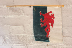 A Small Vintage Welsh Red Dragon Flag on Pole c.1940-50