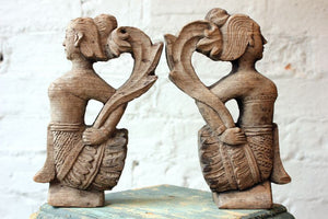 A Decorative Pair of Indian 19thC Softwood Female Figurines