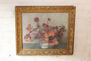A Pretty Oil on Canvas of a Still Life Study of Flowers by M Clifford