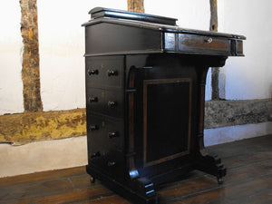 A Quality Victorian Ebonised and Marquetry Inlaid Davenport