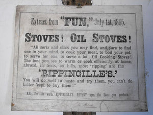 A Late Nineteenth Century Original Advertising Pictorial Hanging Show Card for Rippingille's Patent Stoves