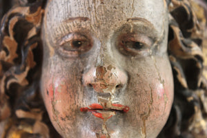 A Fine Early 18thC Polychrome Painted Cherub Head Mask