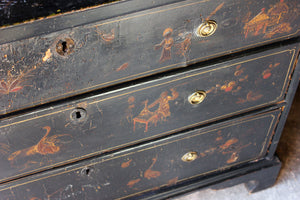 A Beautiful George III Black Japanned & Chinoiserie Decorated Chest of Drawers