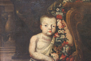 Follower of Franz Werner von Tamm; Late 17thC Oil on Canvas A Young Child with A Swag of Flowers