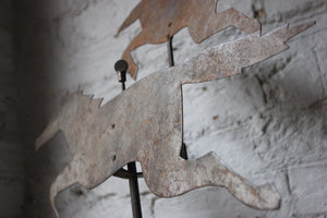 A Primitive c.1910 Cut Metal Weather Vane in the Form of a Pair of Running Horses