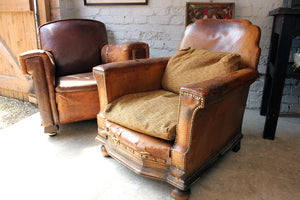 A Mismatched Pair of c.1930 Leather Club Chairs